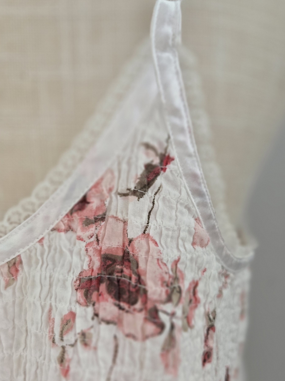 Adonna White Dress with Pink Floral Print and Lace Trim - Picture 7 of 9